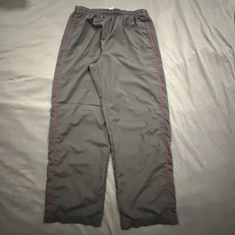 Vintage Nike Track Pants Mens XL Windbreaker Wide Leg Gray Red Y2K 2000s Zip